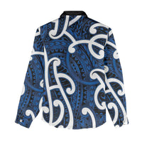 Aotearoa Maori Kowhaiwhai Women Casual Shirt Kikorangi Puhoro and Patiki