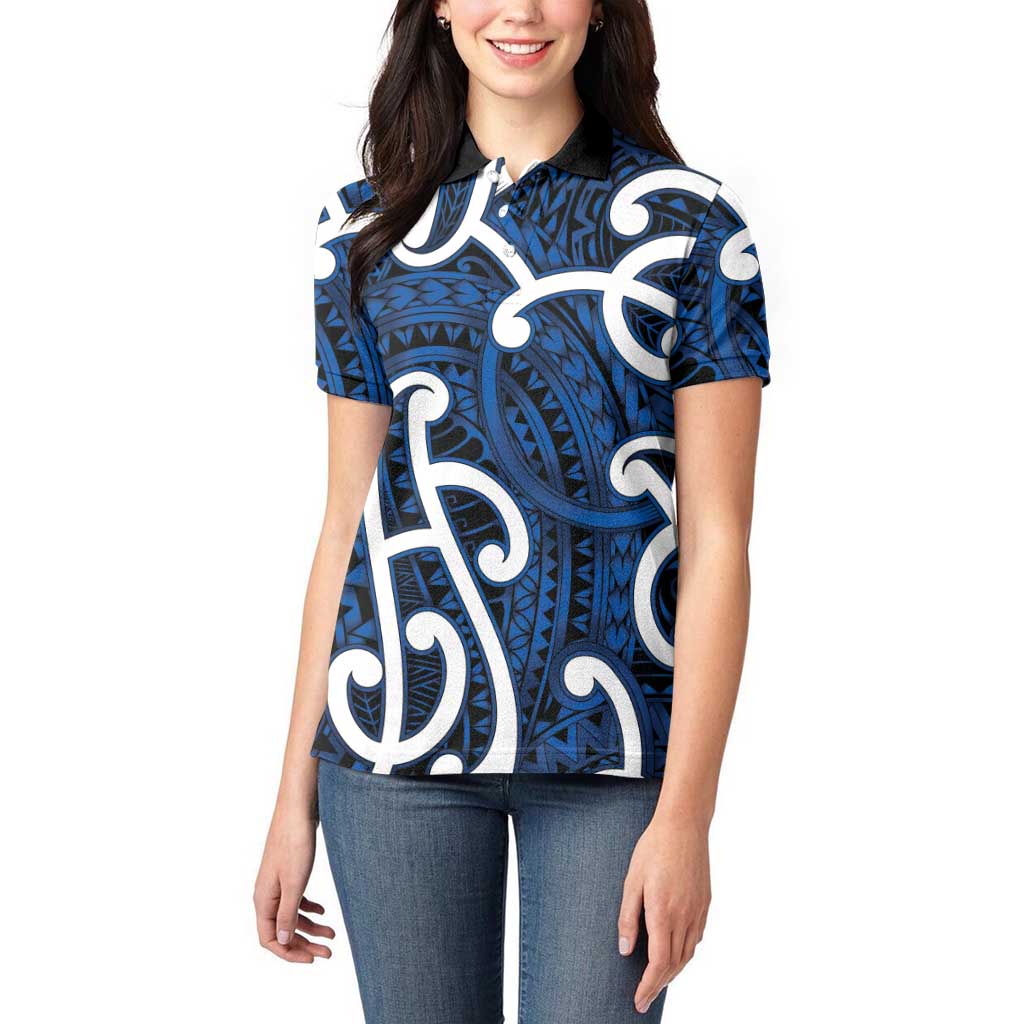 Aotearoa Maori Kowhaiwhai Women Polo Shirt Kikorangi Puhoro and Patiki