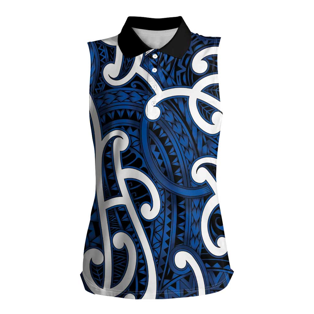 Aotearoa Maori Kowhaiwhai Women Sleeveless Polo Shirt Kikorangi Puhoro and Patiki