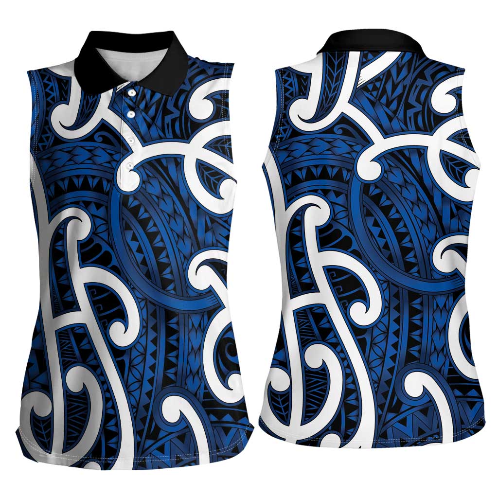 Aotearoa Maori Kowhaiwhai Women Sleeveless Polo Shirt Kikorangi Puhoro and Patiki