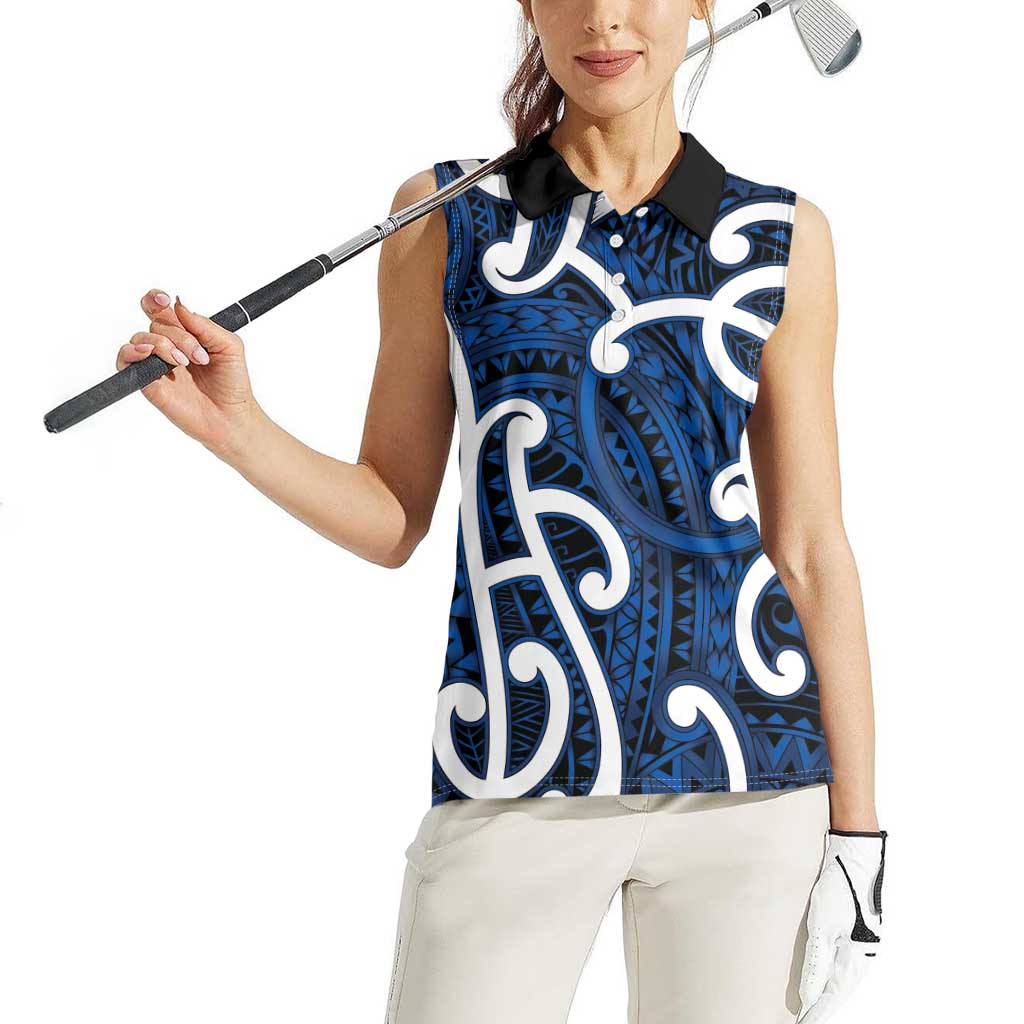 Aotearoa Maori Kowhaiwhai Women Sleeveless Polo Shirt Kikorangi Puhoro and Patiki