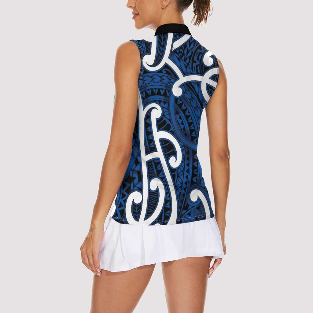 Aotearoa Maori Kowhaiwhai Women Sleeveless Polo Shirt Kikorangi Puhoro and Patiki