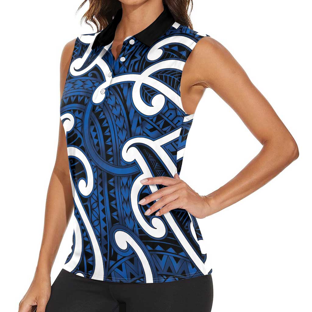 Aotearoa Maori Kowhaiwhai Women Sleeveless Polo Shirt Kikorangi Puhoro and Patiki