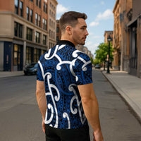 Aotearoa Maori Kowhaiwhai Zipper Polo Shirt Kikorangi Puhoro and Patiki