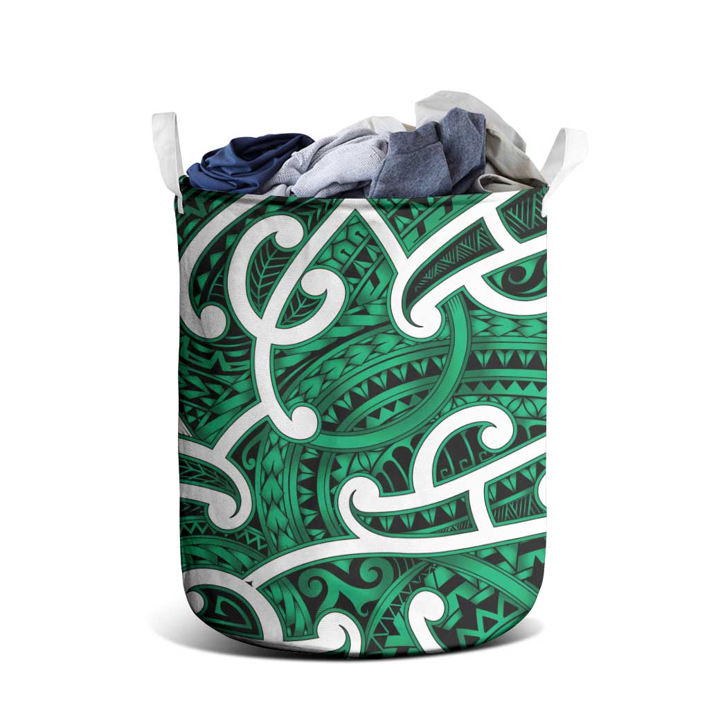 Aotearoa Maori Kowhaiwhai Laundry Basket Kakariki Puhoro and Patiki