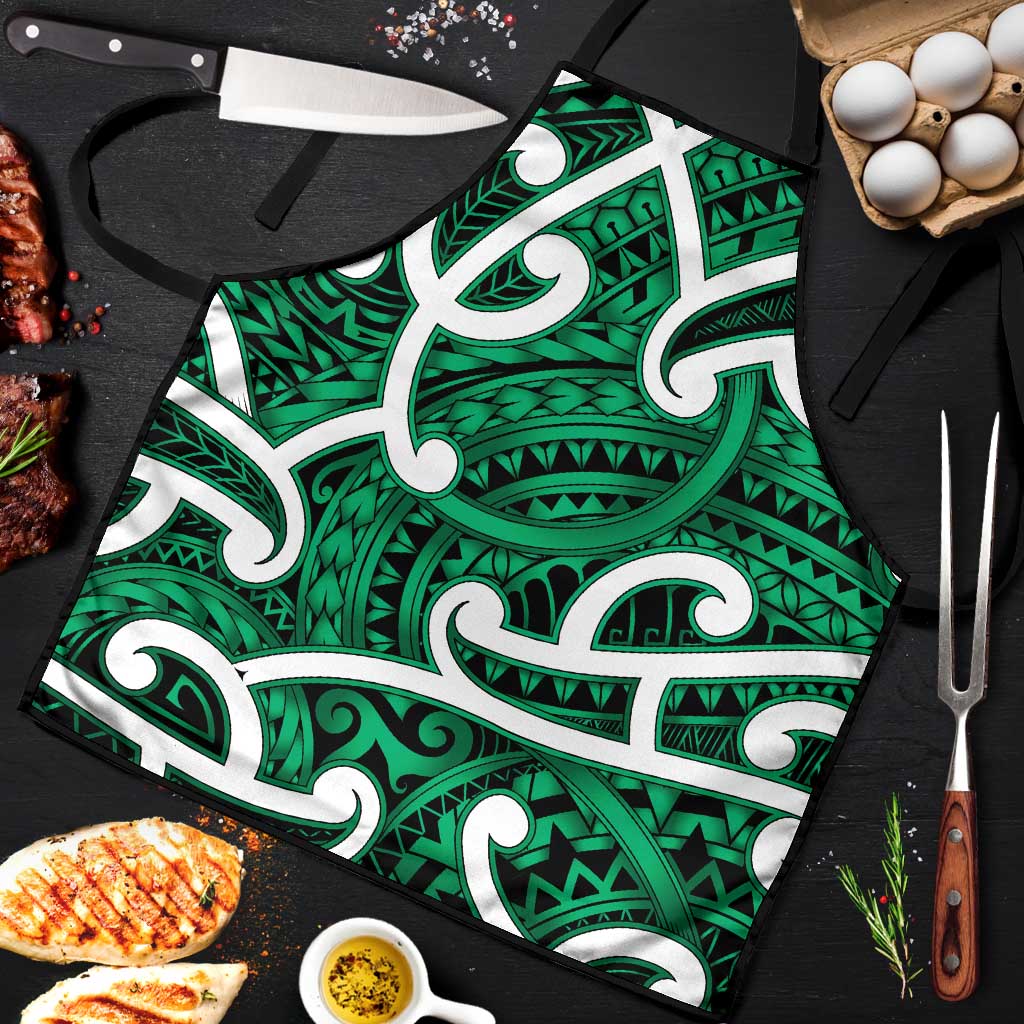 Aotearoa Maori Kowhaiwhai Apron Kakariki Puhoro and Patiki LT9 Green - Polynesian Pride