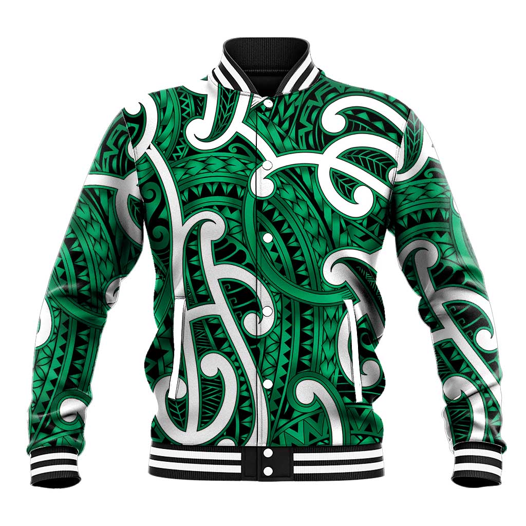 Aotearoa Maori Kowhaiwhai Baseball Jacket Kakariki Puhoro and Patiki LT9 Unisex Green - Polynesian Pride