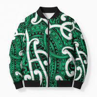 Aotearoa Maori Kowhaiwhai Bomber Puffer Jacket Kakariki Puhoro and Patiki LT9 Unisex Green - Polynesian Pride