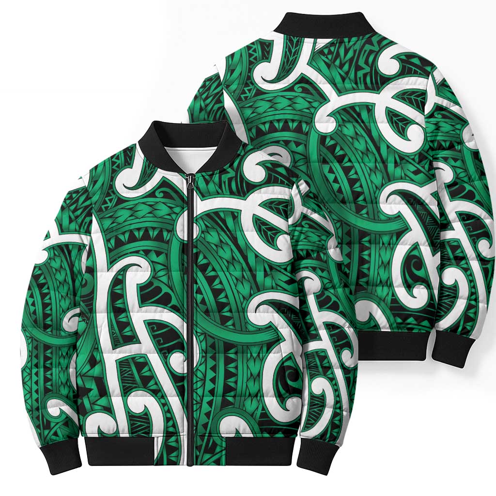 Aotearoa Maori Kowhaiwhai Bomber Puffer Jacket Kakariki Puhoro and Patiki LT9 - Polynesian Pride