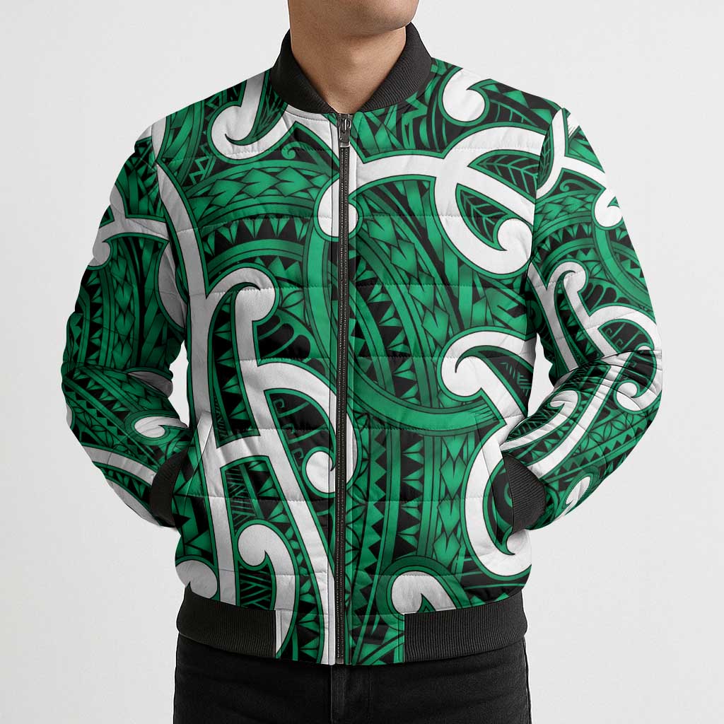 Aotearoa Maori Kowhaiwhai Bomber Puffer Jacket Kakariki Puhoro and Patiki LT9 - Polynesian Pride