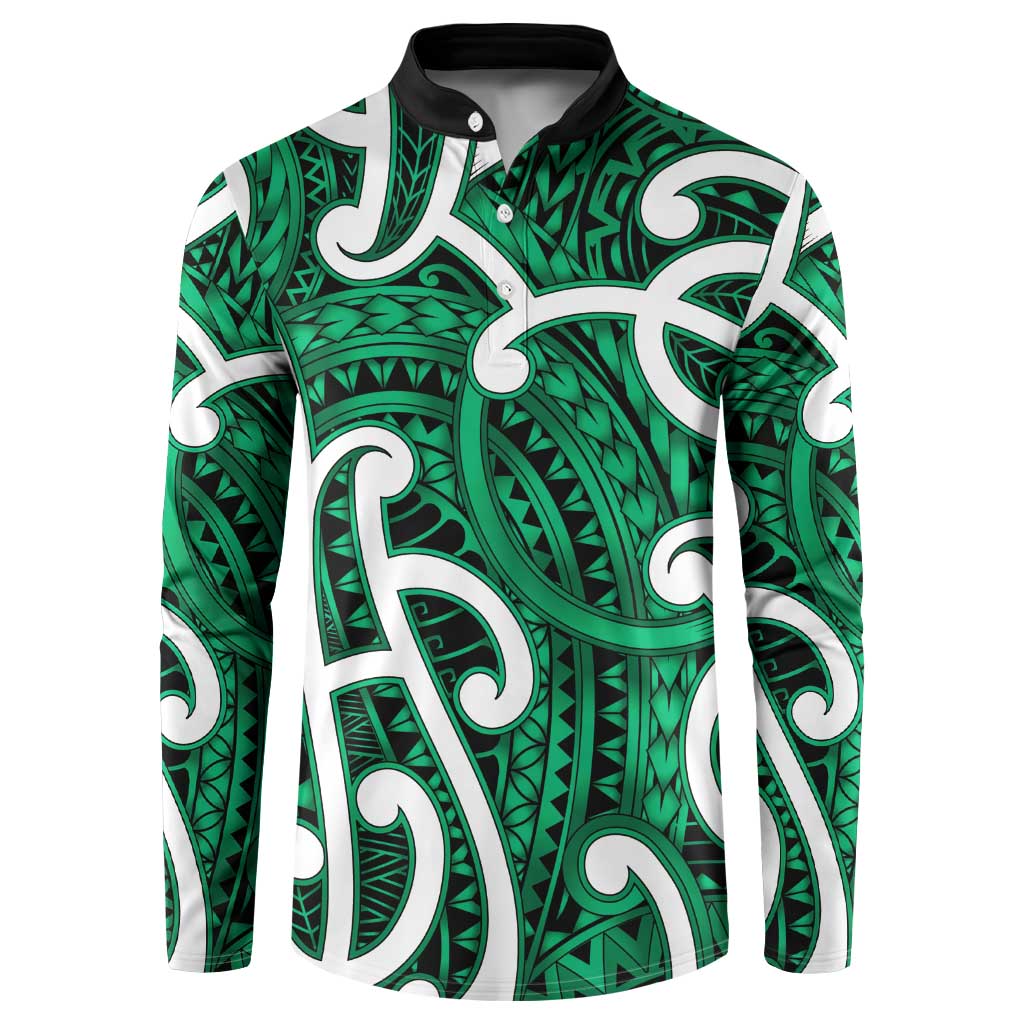 Aotearoa Maori Kowhaiwhai Button Sweatshirt Kakariki Puhoro and Patiki LT9 Green - Polynesian Pride