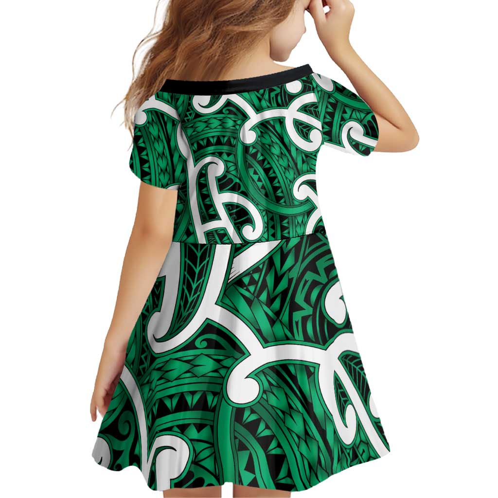 Aotearoa Maori Kowhaiwhai Family Matching Off Shoulder Short Dress and Hawaiian Shirt Kakariki Puhoro and Patiki LT9 - Polynesian Pride