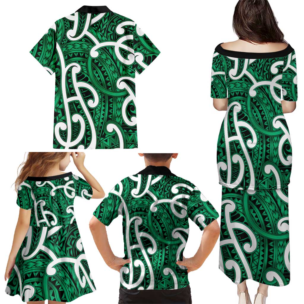 Aotearoa Maori Kowhaiwhai Family Matching Puletasi and Hawaiian Shirt Kakariki Puhoro and Patiki LT9 - Polynesian Pride