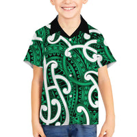 Aotearoa Maori Kowhaiwhai Family Matching Summer Maxi Dress and Hawaiian Shirt Kakariki Puhoro and Patiki LT9 Son's Shirt Green - Polynesian Pride