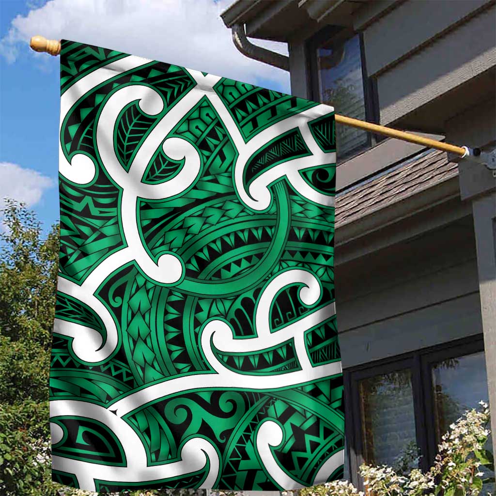 Aotearoa Maori Kowhaiwhai Garden Flag Kakariki Puhoro and Patiki
