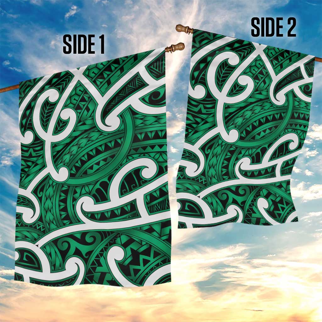 Aotearoa Maori Kowhaiwhai Garden Flag Kakariki Puhoro and Patiki