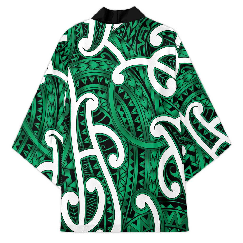 Aotearoa Maori Kowhaiwhai Kimono Kakariki Puhoro and Patiki