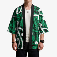 Aotearoa Maori Kowhaiwhai Kimono Kakariki Puhoro and Patiki