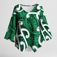 Aotearoa Maori Kowhaiwhai Kimono Sleeve Blouse Kakariki Puhoro and Patiki LT9 Female Green - Polynesian Pride