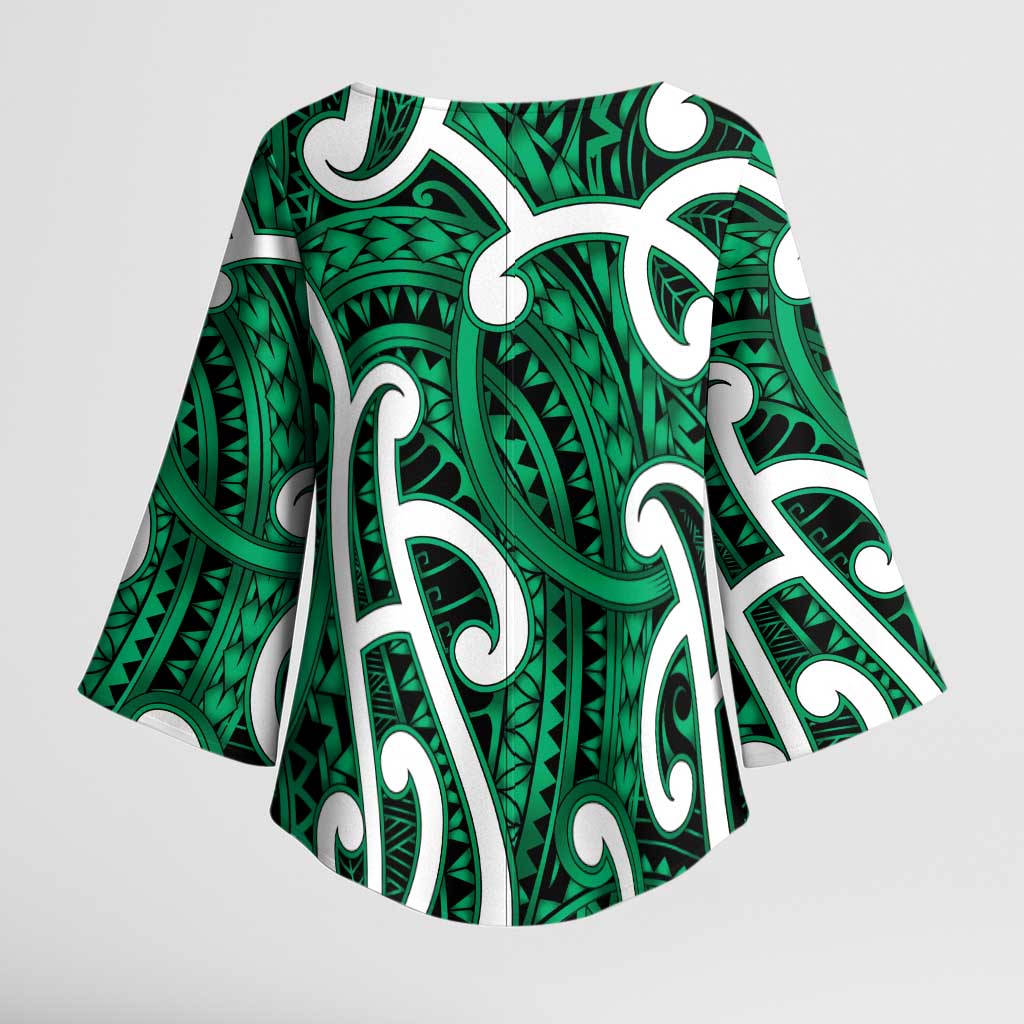 Aotearoa Maori Kowhaiwhai Kimono Sleeve Blouse Kakariki Puhoro and Patiki LT9 - Polynesian Pride