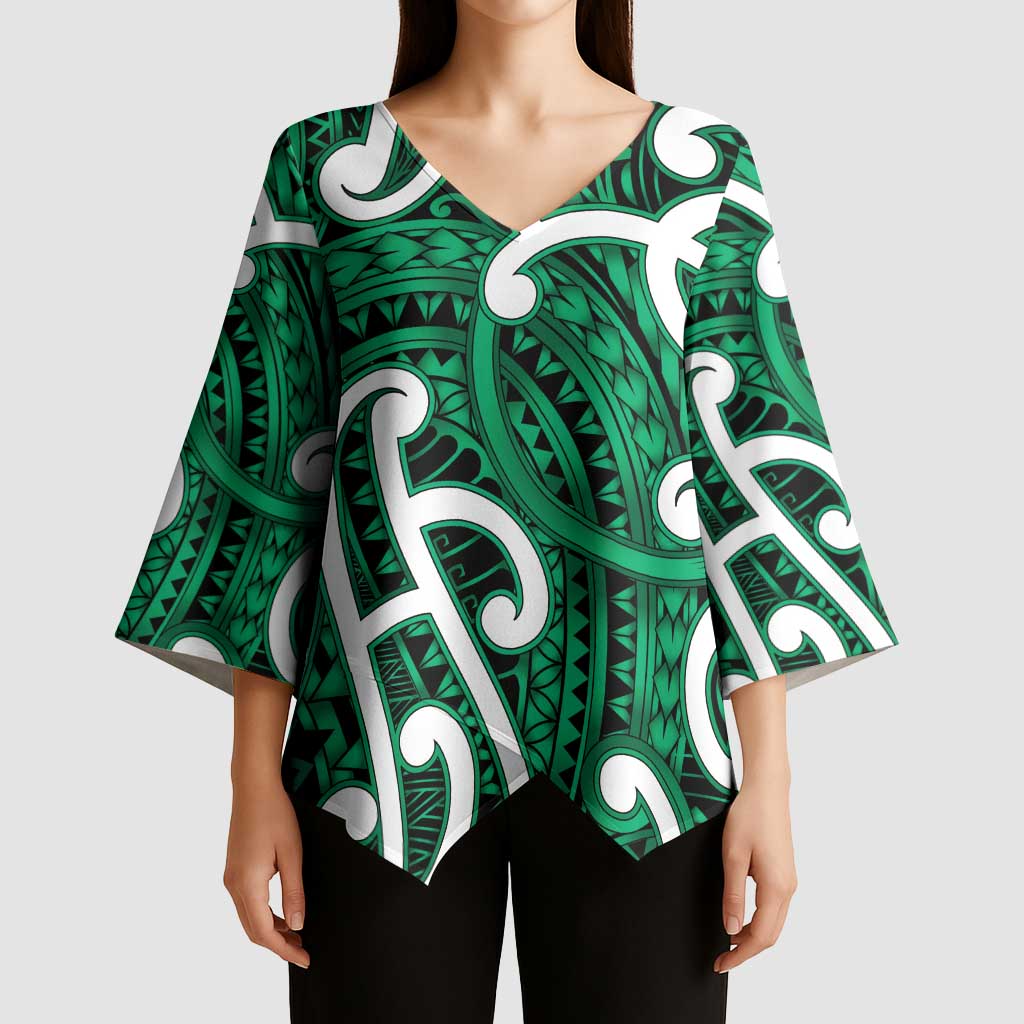 Aotearoa Maori Kowhaiwhai Kimono Sleeve Blouse Kakariki Puhoro and Patiki LT9 - Polynesian Pride