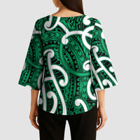 Aotearoa Maori Kowhaiwhai Kimono Sleeve Blouse Kakariki Puhoro and Patiki LT9 - Polynesian Pride