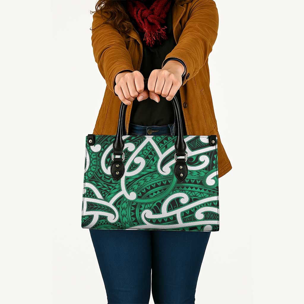 Aotearoa Maori Kowhaiwhai Leather Bag Kakariki Puhoro and Patiki