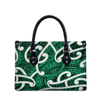 Aotearoa Maori Kowhaiwhai Leather Bag Kakariki Puhoro and Patiki