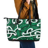 Aotearoa Maori Kowhaiwhai Leather Tote Bag Kakariki Puhoro and Patiki