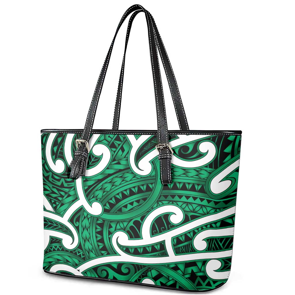 Aotearoa Maori Kowhaiwhai Leather Tote Bag Kakariki Puhoro and Patiki