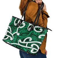 Aotearoa Maori Kowhaiwhai Leather Tote Bag Kakariki Puhoro and Patiki