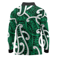 Aotearoa Maori Kowhaiwhai Long Sleeve Polo Shirt Kakariki Puhoro and Patiki