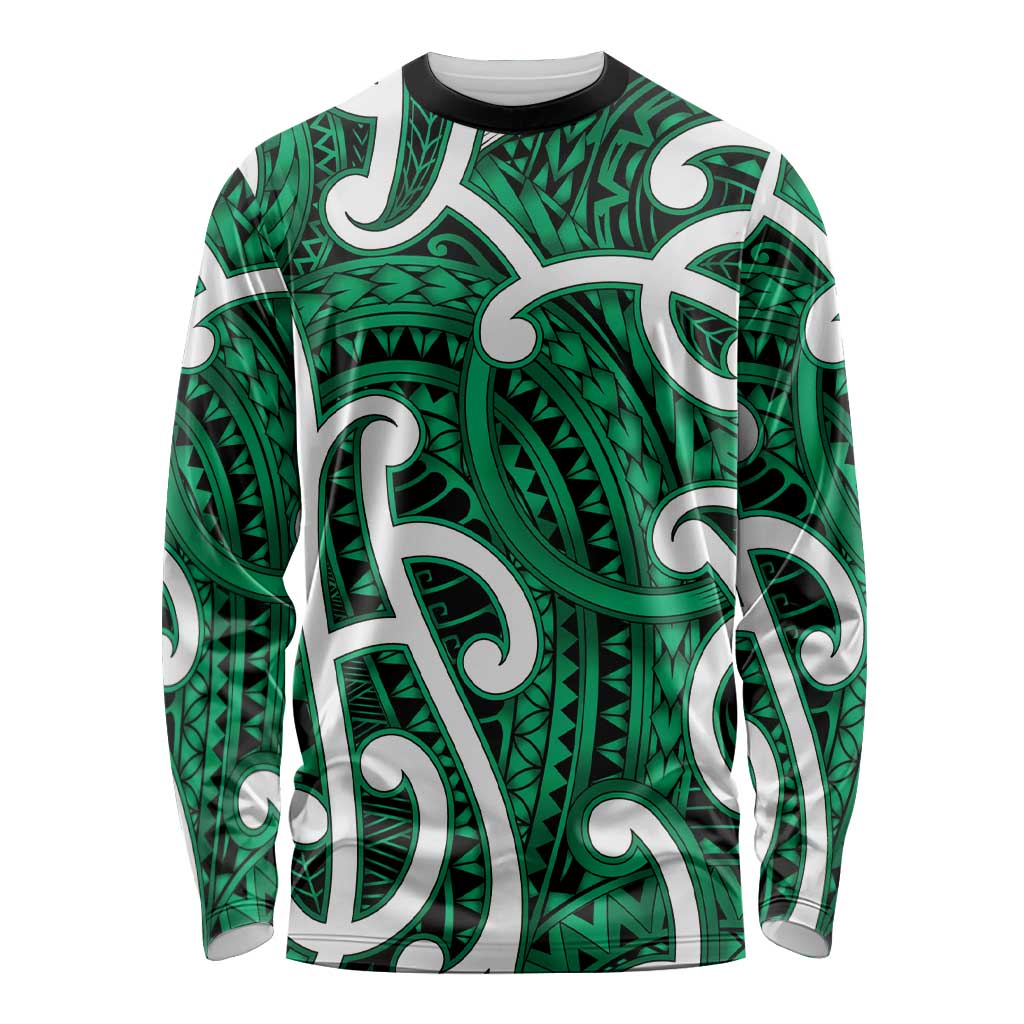 Aotearoa Maori Kowhaiwhai Long Sleeve Shirt Kakariki Puhoro and Patiki LT9 Unisex Green - Polynesian Pride