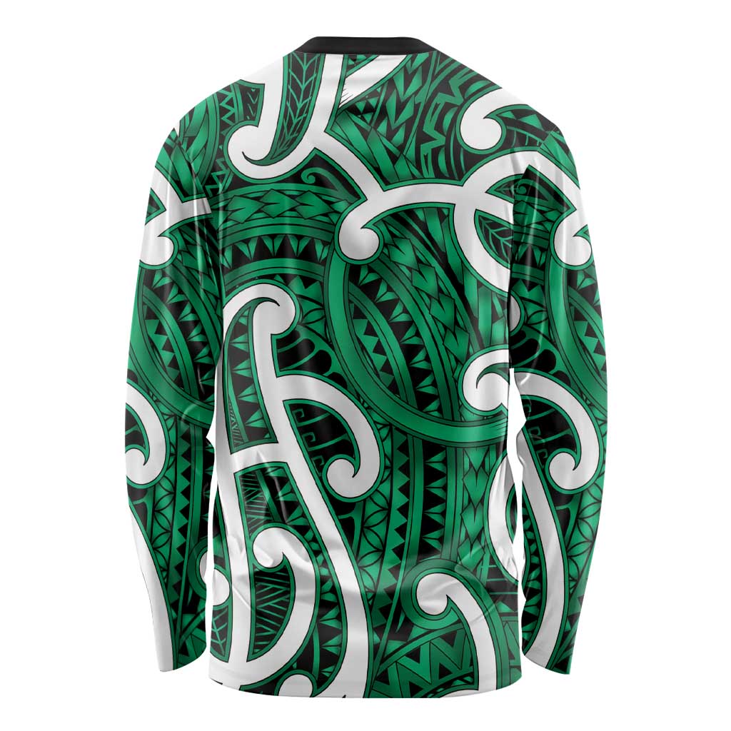 Aotearoa Maori Kowhaiwhai Long Sleeve Shirt Kakariki Puhoro and Patiki LT9 - Polynesian Pride