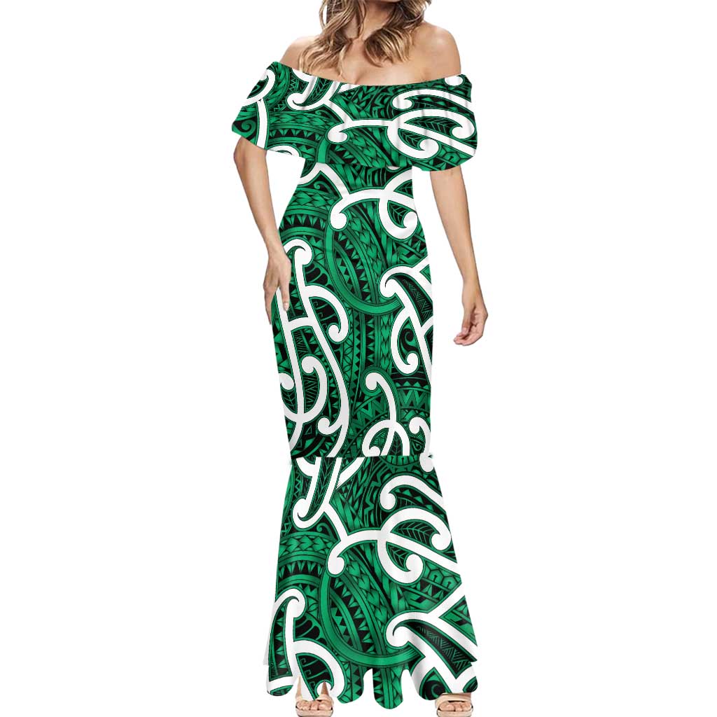 Aotearoa Maori Kowhaiwhai Mermaid Dress Kakariki Puhoro and Patiki