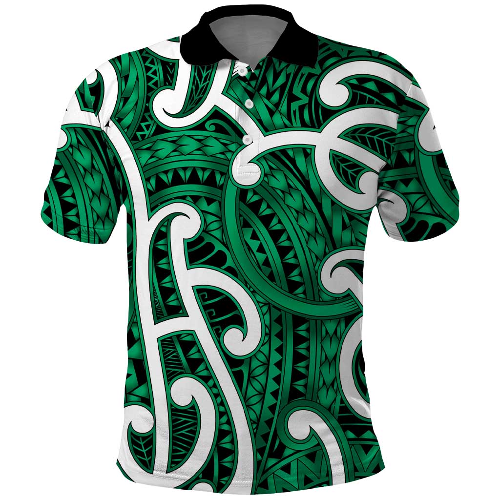 Aotearoa Maori Kowhaiwhai Polo Shirt Kakariki Puhoro and Patiki