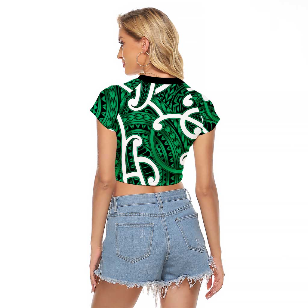 Aotearoa Maori Kowhaiwhai Raglan Cropped T Shirt Kakariki Puhoro and Patiki LT9 - Polynesian Pride