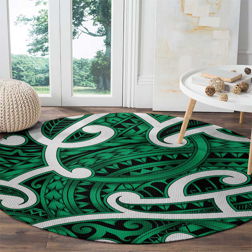 Aotearoa Maori Kowhaiwhai Round Carpet Kakariki Puhoro and Patiki