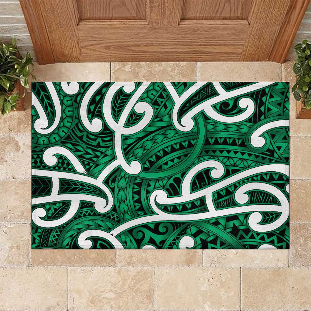 Aotearoa Maori Kowhaiwhai Rubber Doormat Kakariki Puhoro and Patiki LT9 Green - Polynesian Pride