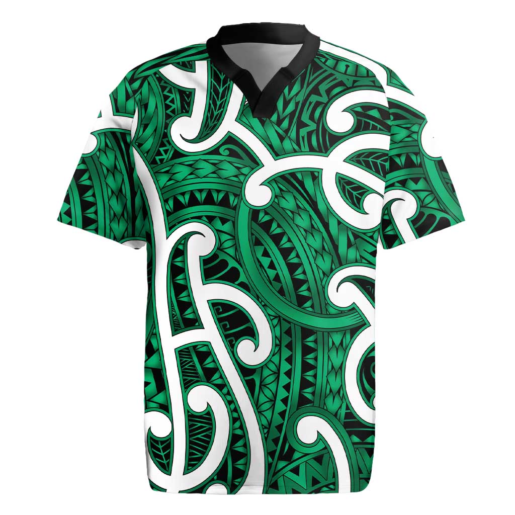 Aotearoa Maori Kowhaiwhai Rugby Jersey Kakariki Puhoro and Patiki LT9 Green - Polynesian Pride
