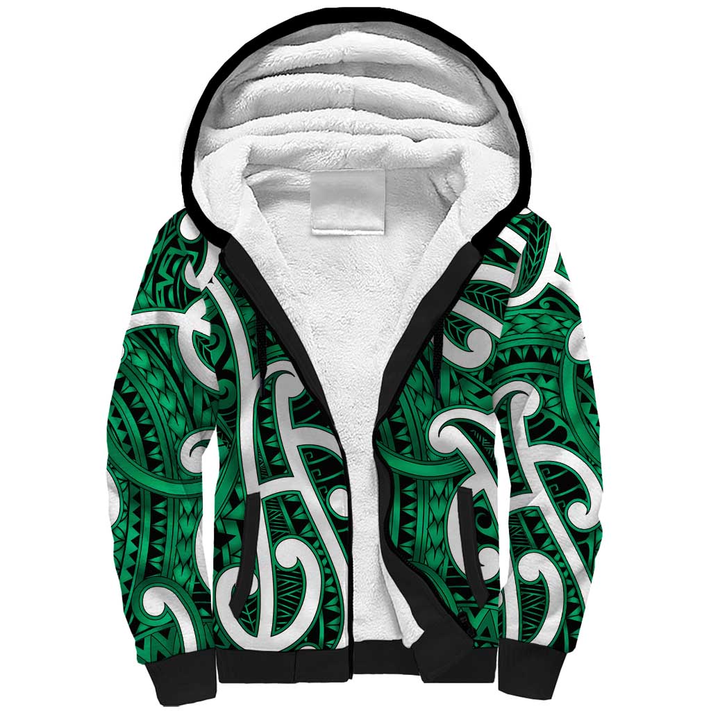 Aotearoa Maori Kowhaiwhai Sherpa Hoodie Kakariki Puhoro and Patiki