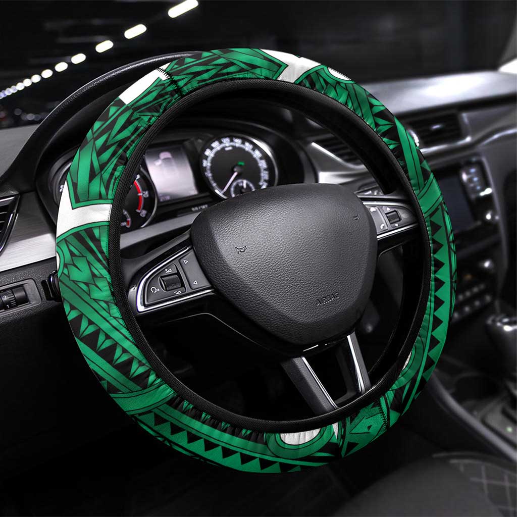 Aotearoa Maori Kowhaiwhai Steering Wheel Cover Kakariki Puhoro and Patiki LT9 Universal Fit Green - Polynesian Pride