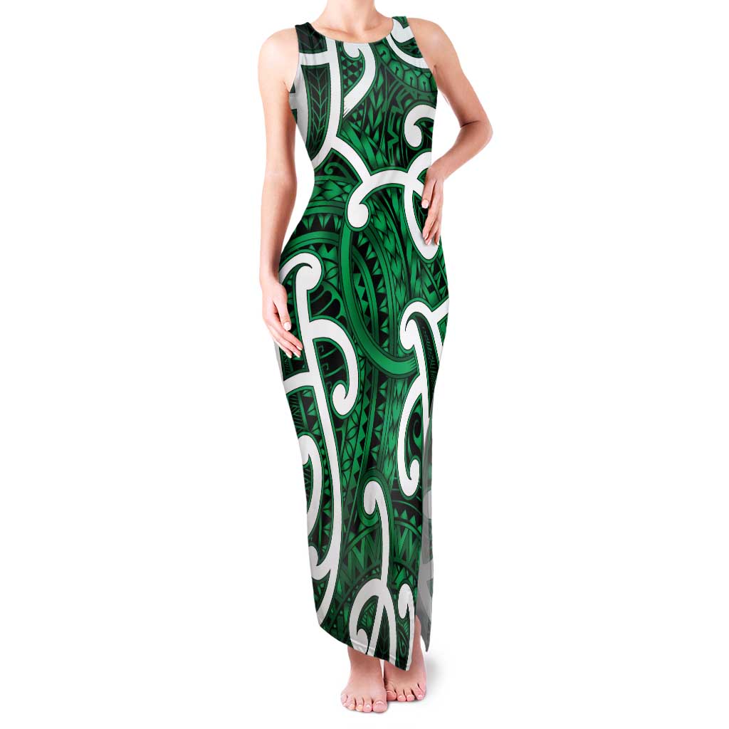 Aotearoa Maori Kowhaiwhai Tank Maxi Dress Kakariki Puhoro and Patiki LT9 Women Green - Polynesian Pride