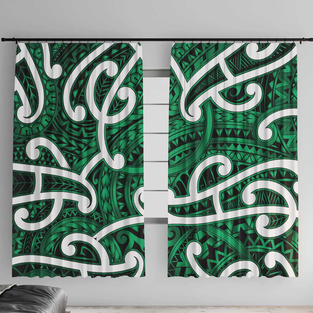 Aotearoa Maori Kowhaiwhai Window Curtain Kakariki Puhoro and Patiki LT9 With Hooks Green - Polynesian Pride