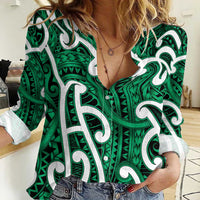 Aotearoa Maori Kowhaiwhai Women Casual Shirt Kakariki Puhoro and Patiki LT9 Female Green - Polynesian Pride