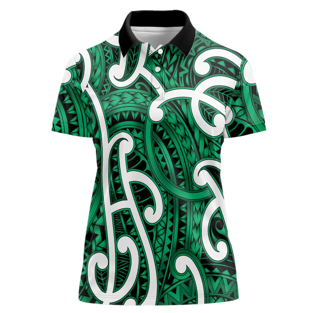 Aotearoa Maori Kowhaiwhai Women Polo Shirt Kakariki Puhoro and Patiki
