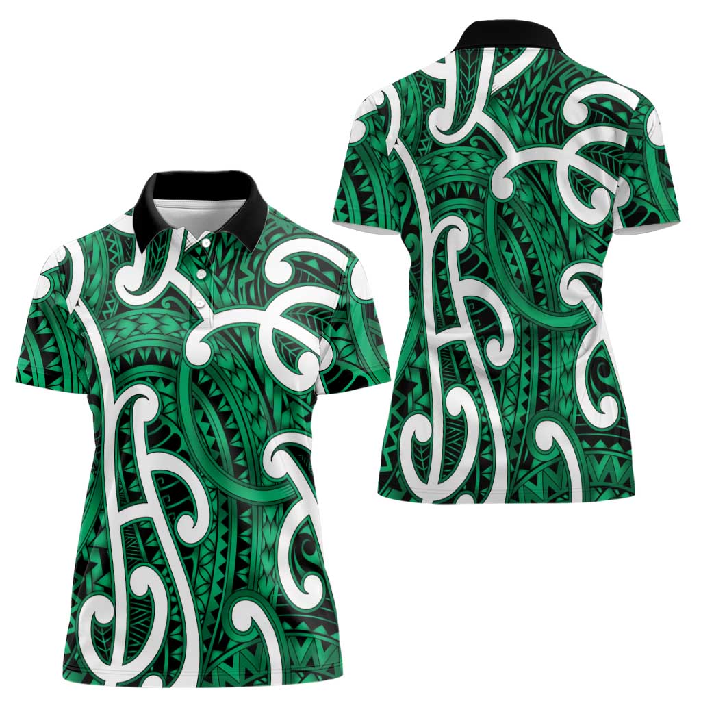 Aotearoa Maori Kowhaiwhai Women Polo Shirt Kakariki Puhoro and Patiki