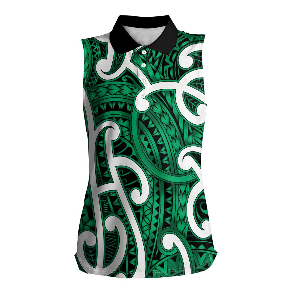 Aotearoa Maori Kowhaiwhai Women Sleeveless Polo Shirt Kakariki Puhoro and Patiki