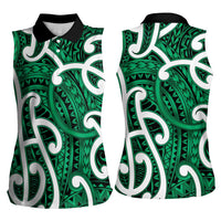 Aotearoa Maori Kowhaiwhai Women Sleeveless Polo Shirt Kakariki Puhoro and Patiki