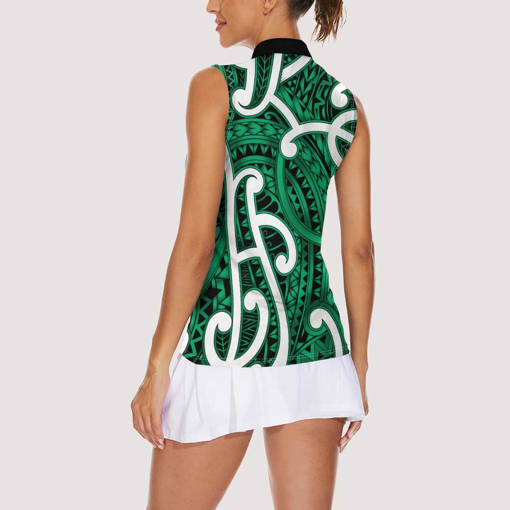Aotearoa Maori Kowhaiwhai Women Sleeveless Polo Shirt Kakariki Puhoro and Patiki